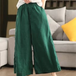 Johnature Women Vintage Linen Wide Leg Pants Elastic Waist Solid Color Trousers 2025 Spring New Loose Casual Female Long Pants