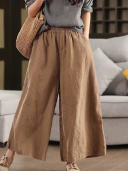 Johnature Women Vintage Linen Wide Leg Pants Elastic Waist Solid Color Trousers 2025 Spring New Loose Casual Female Long Pants