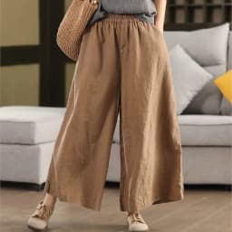Johnature Women Vintage Linen Wide Leg Pants Elastic Waist Solid Color Trousers 2025 Spring New Loose Casual Female Long Pants