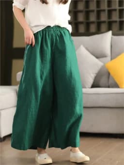 Johnature Women Vintage Linen Wide Leg Pants Elastic Waist Solid Color Trousers 2025 Spring New Loose Casual Female Long Pants