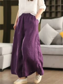 Johnature Women Vintage Linen Wide Leg Pants Elastic Waist Solid Color Trousers 2025 Spring New Loose Casual Female Long Pants