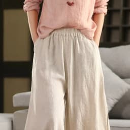 Johnature Women Vintage Linen Wide Leg Pants Elastic Waist Solid Color Trousers 2025 Spring New Loose Casual Female Long Pants