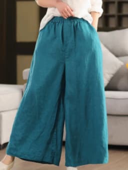 Johnature Women Vintage Linen Wide Leg Pants Elastic Waist Solid Color Trousers 2025 Spring New Loose Casual Female Long Pants