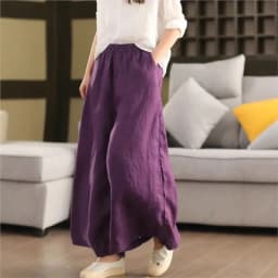 Johnature Women Vintage Linen Wide Leg Pants Elastic Waist Solid Color Trousers 2025 Spring New Loose Casual Female Long Pants