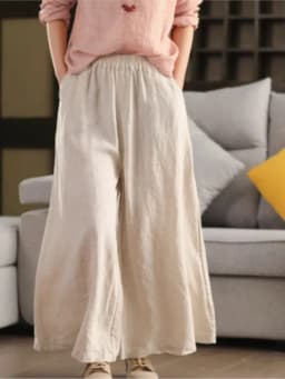 Johnature Women Vintage Linen Wide Leg Pants Elastic Waist Solid Color Trousers 2025 Spring New Loose Casual Female Long Pants