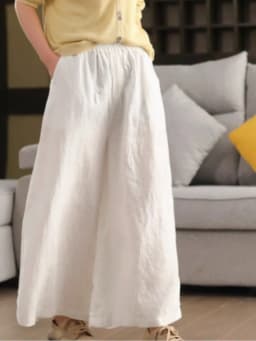 Johnature Women Vintage Linen Wide Leg Pants Elastic Waist Solid Color Trousers 2025 Spring New Loose Casual Female Long Pants