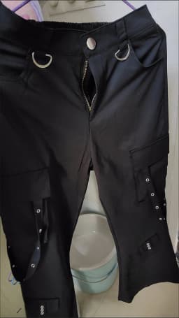 Black Gothic Cargo Flare Pants Women Vintage Harajuku Y2k 90s Retro High Waist Wide Leg Trousers Streetwear 2000s Pantalones
