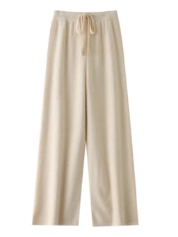 Women 100% Merino Wool Knitted Pants Elastic Waist Autumn Winter Wide Leg Trousers Casual Versatile Cashmere Korean Style Pants