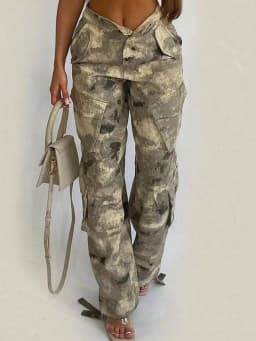 Women's Camouflage Work Pants - Wide Leg Loose Joggers with Pockets Streetwear Cargo Sport Pants