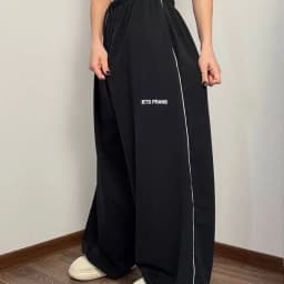 High Waist Straight Leg Pants Loose Fit Slimming Trousers Casual High Waist Polyester Fabric Ladies Straight Trousers