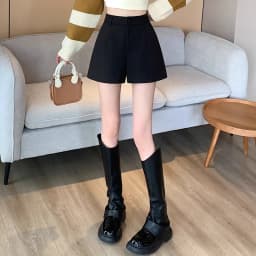 High Waist A-Line Suit Shorts Women's Black Casual Spring Summer Wide Leg American Style Outdoor Hot Pants Polyester Fiber