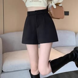 High Waist A-Line Suit Shorts Women's Black Casual Spring Summer Wide Leg American Style Outdoor Hot Pants Polyester Fiber