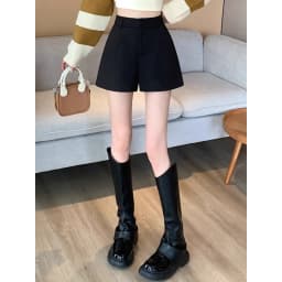 High Waist A-Line Suit Shorts Women's Black Casual Spring Summer Wide Leg American Style Outdoor Hot Pants Polyester Fiber