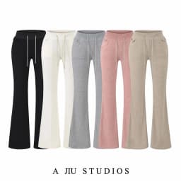 Slimming High Waist Flared Pants Women's Casual Trousers Sporty Drawstring Sweatpants Floor-Length Casual Pants