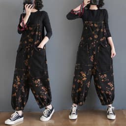 Retro Print Anti-Aging Denim Overalls Women's Faion Spring New plus Size Slimming One-Piece Pants High Waist Cotton Casual