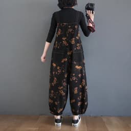 Retro Print Anti-Aging Denim Overalls Women's Faion Spring New plus Size Slimming One-Piece Pants High Waist Cotton Casual
