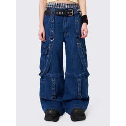 Combhasaki Women Y2K Vintage Cargo Long Pants with Multi Pockets Chain Buckle Button Waist Casual Grunge Wide Leg Denim Trousers