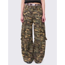 Combhasaki Women Y2K Vintage Cargo Long Pants with Multi Pockets Chain Buckle Button Waist Casual Grunge Wide Leg Denim Trousers