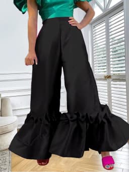 Fuchsia High Waist Pants Shiny Flare Pleated Wide Leg Trendy Long Capris Women Cocktail Party Bottoms Trim Trousers Large Size