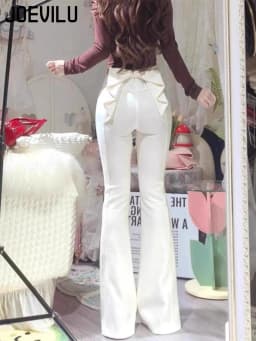 2025 Bow Detail Flare Jeans Women Sexy Retro High Waist Bootcut Pants Slim Fit White Denim Trousers for Girls Korean Y2k Clothes
