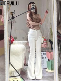 2025 Bow Detail Flare Jeans Women Sexy Retro High Waist Bootcut Pants Slim Fit White Denim Trousers for Girls Korean Y2k Clothes