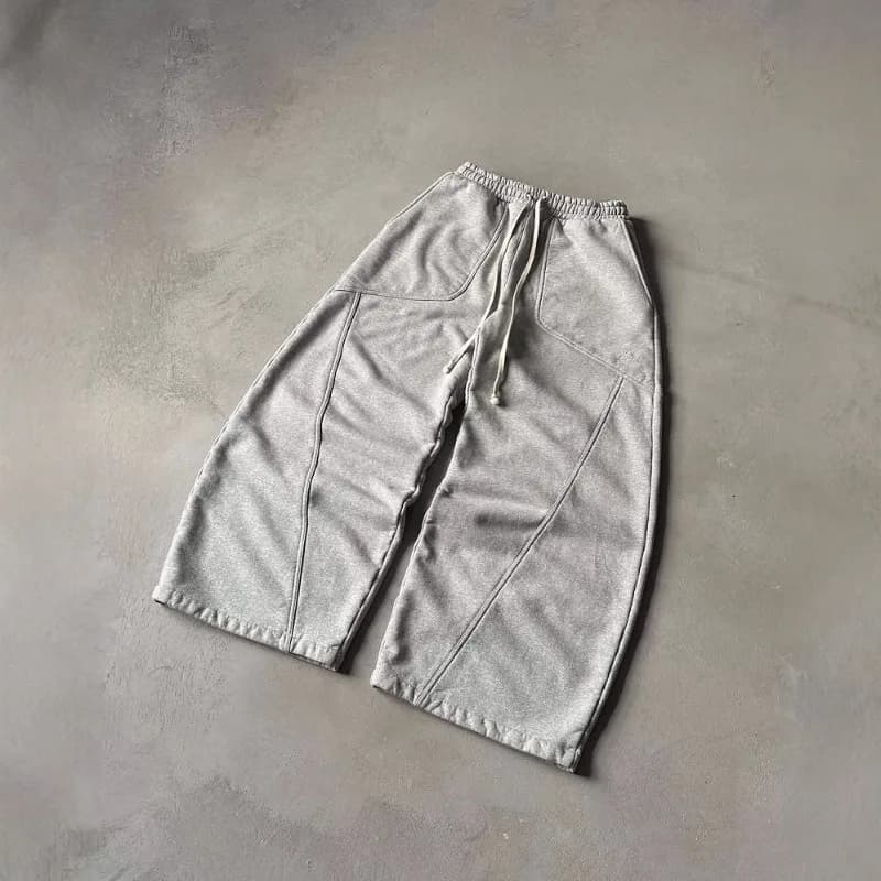 Deeptown Grey Vintage Y2k Women's Sweatpants Harajuku Oversized Wide Leg American Style Man Pants Baggy Casual Hip Hop Trousers