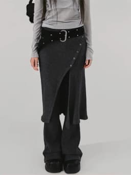 2025 Bottoms Women Fashion Street Design Thread Knitted Casual Buckle Split Tie Half body Skirt Pants Two Piece Set Y2k Pants