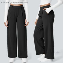 Womens Solid Color Straight Pant Loose Stretch Yoga Pants with Pockets Streetwear Outdoor Sports Pants Joggers Baggy Trousers