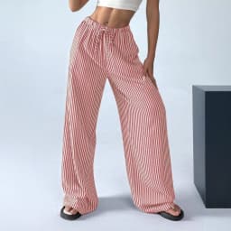 2025 Autumn New Cross border Women's Fashion Loose Striped Drawstring Elastic Waist and Floor Pants from Europe and America