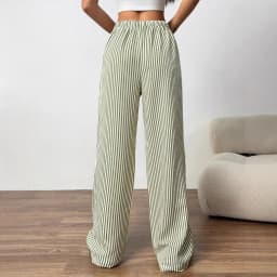 2025 Autumn New Cross border Women's Fashion Loose Striped Drawstring Elastic Waist and Floor Pants from Europe and America