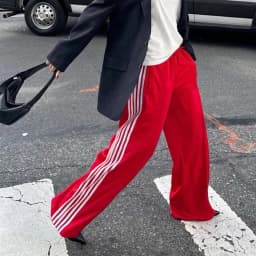 Puloru Women's Striped Sweatpants Elastic Waist Loose Fit Straight Leg Casual Long Trousers with Pockets for Streetwear