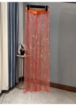 Sexy Colorful Diamonds Beaded Mesh Hollow Wide Legs Pants Fishing Net Rhinestones Trousers Sparkling Elastic Waist Pantalones