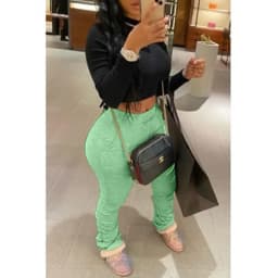 S-4XL Women Elastic Stacked Pants Leggings High Waist Flare Bell Bottom Ruched Stack Trousers Draped Jogger Pants Sweatpants