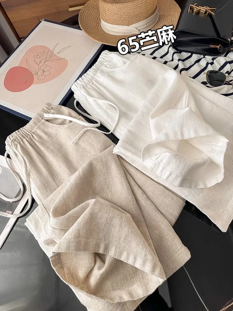 Washed Linen Wide Leg Pants Casual Cotton Linen Loose Feel Women's New Style Comfortable Loose Fit Trousers Fashionable