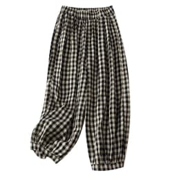 Cotton Linen Pants for Women Plaid Loose Casual Vintage Summer Thin New Korean Style Literary Elastic Waisted Harem Pants Women