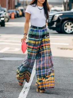 UOOZEE 2025 New Women Vintage Plaid High Waist Wide Leg Pants Spring Summer Loose Casual Going Out Trendy Trousers Bottoms