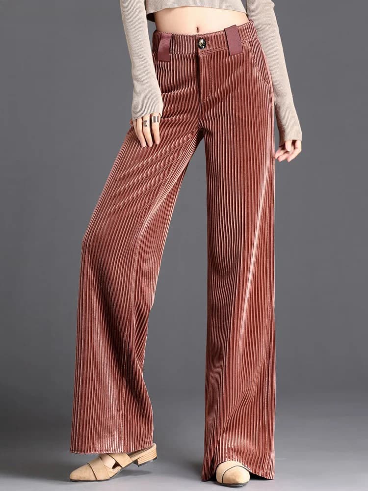 Velvet Wide Leg Pants Women High Waist Baggy Big Size Sweatpants Korean New Casual Pantalones Office Loose Straight Trousers
