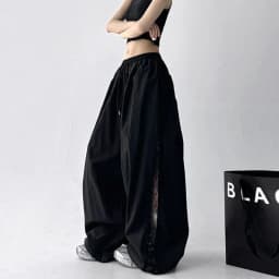 2025 Spring Summer New Wide-Leg Pants Women's Fashion High Waist Lace Black White Sport Pants Loose Trousers Casual Pants Female