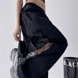 2025 Spring Summer New Wide-Leg Pants Women's Fashion High Waist Lace Black White Sport Pants Loose Trousers Casual Pants Female