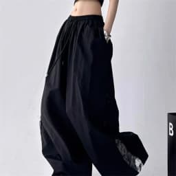 2025 Spring Summer New Wide-Leg Pants Women's Fashion High Waist Lace Black White Sport Pants Loose Trousers Casual Pants Female