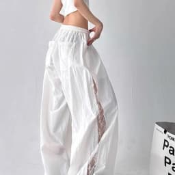 2025 Spring Summer New Wide-Leg Pants Women's Fashion High Waist Lace Black White Sport Pants Loose Trousers Casual Pants Female