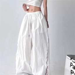 2025 Spring Summer New Wide-Leg Pants Women's Fashion High Waist Lace Black White Sport Pants Loose Trousers Casual Pants Female