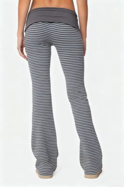 Women’s Fold Over Leggings Fashion Low Waist Stripes Print Slim Fit Flare Pants Sweatpants