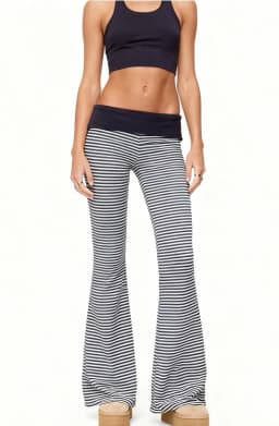Women’s Fold Over Leggings Fashion Low Waist Stripes Print Slim Fit Flare Pants Sweatpants