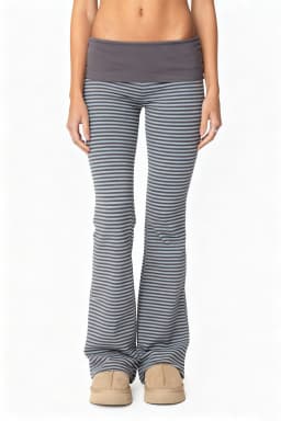 Women’s Fold Over Leggings Fashion Low Waist Stripes Print Slim Fit Flare Pants Sweatpants