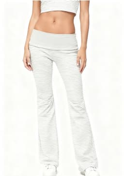 Women’s Fold Over Leggings Fashion Low Waist Stripes Print Slim Fit Flare Pants Sweatpants