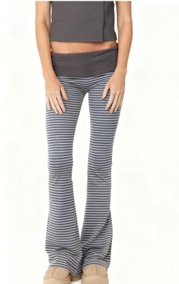 Women’s Fold Over Leggings Fashion Low Waist Stripes Print Slim Fit Flare Pants Sweatpants