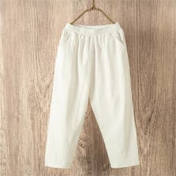Womens Cotton Linen Cropped Pants Loose Fit Wide Leg Capri Casual Plus Size Elastic Waist Trousers Capris