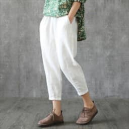 Womens Cotton Linen Cropped Pants Loose Fit Wide Leg Capri Casual Plus Size Elastic Waist Trousers Capris