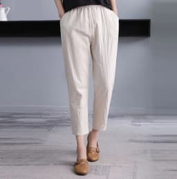 Womens Cotton Linen Cropped Pants Loose Fit Wide Leg Capri Casual Plus Size Elastic Waist Trousers Capris